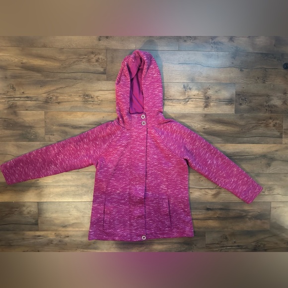 💕 T by Talbots Quilted Knit Longline Hooded Jacket | Size M | Raspberry Heather - Picture 3 of 10